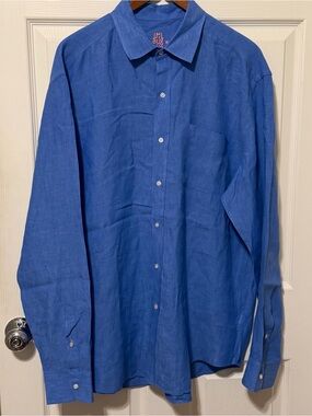 J McLaughlin Mens XL Blue 100% Linen Gramercy Shirt Long Sleeve Button Up Pocket